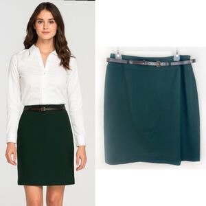 Jones New York 100% Wool Straight Skirt Forest Green 10 Preppy Office Career